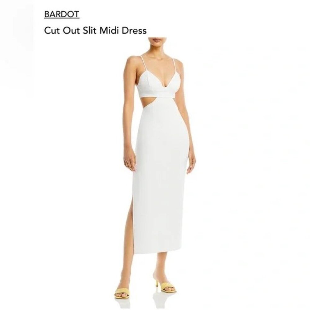 Bardot Cut out Slit Midi Dress, White, Size Md